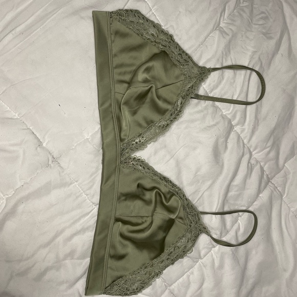 Green Satin and Lace Bralette - Picture 1 of 5